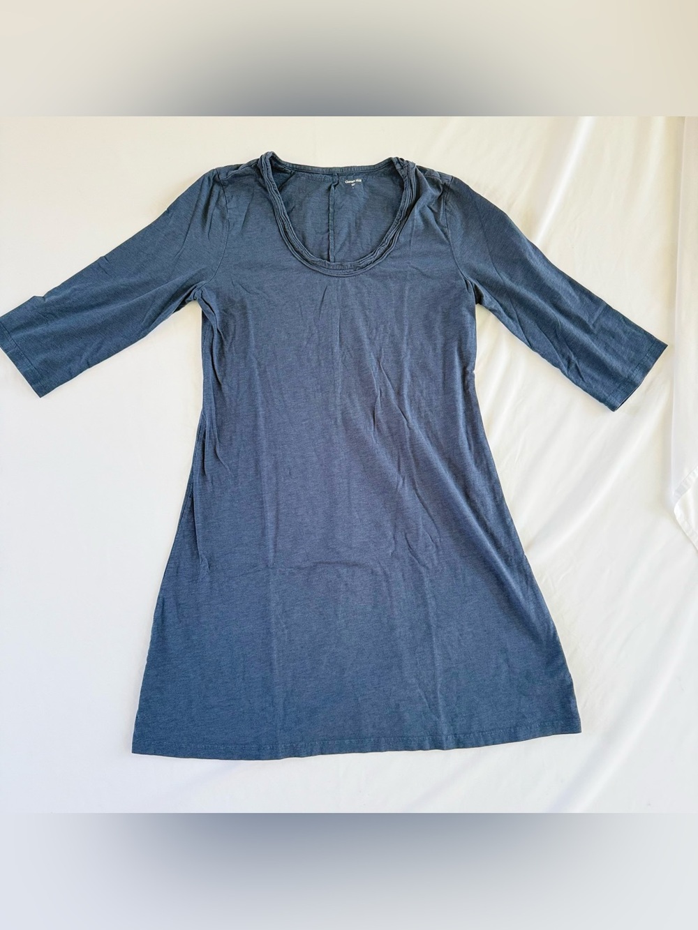 Garnet Hill Heather Blue Knit A Line Dress Long Sleeve Cotton Modal Blend